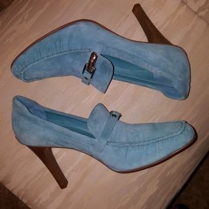 Blue Suede Loafer Heels